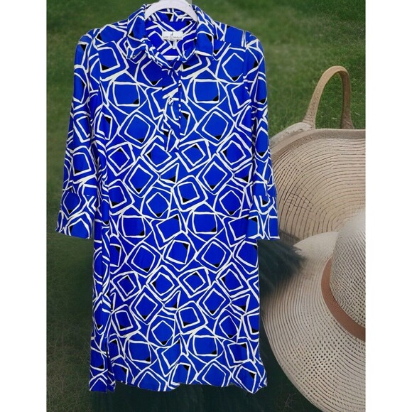 jude connally dress Collared Tunic Shirt Dress Button Midi Easy Care Wear Geo S - Picture 1 of 9
